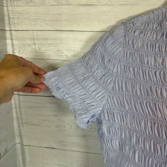 J.Crew Blue Smocked Button Top Coastal Preppy Cottage Spring medium quiet luxury - Picture 9 of 11